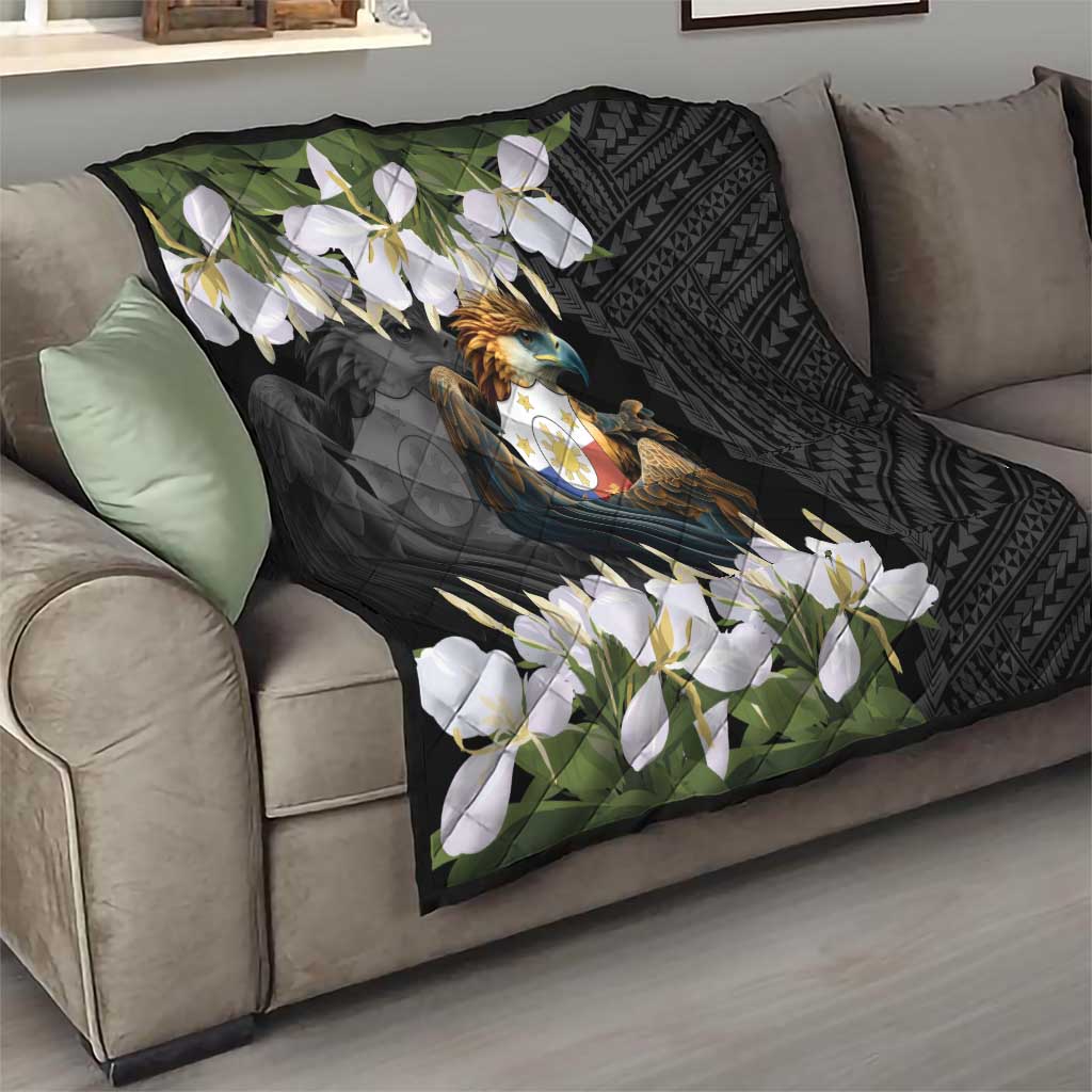 Philippines Eagle with Coat Of Arm Quilt Simple Sampaguita Jasmine - Wonder Print Shop