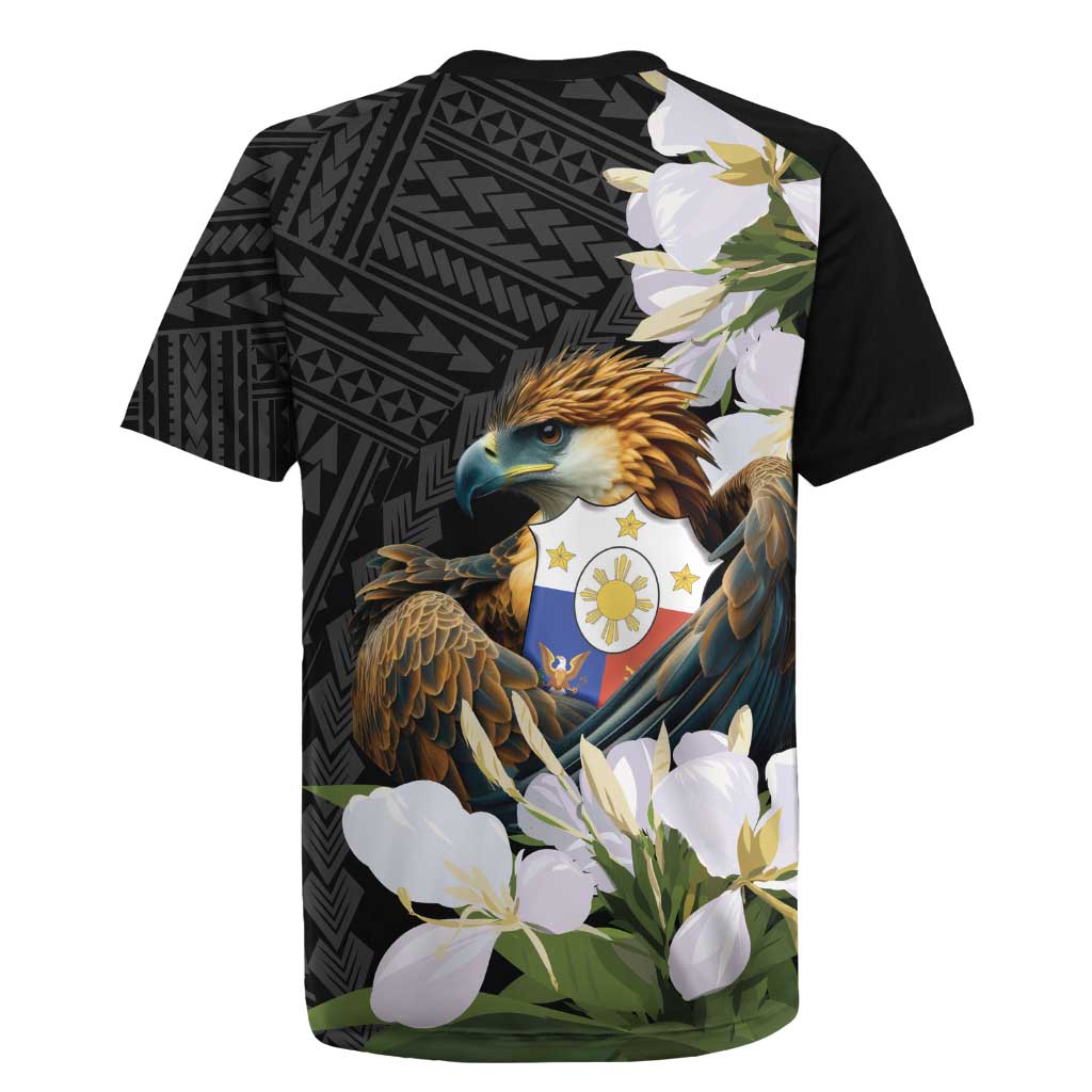 Philippines Eagle with Coat Of Arm Rugby Jersey Simple Sampaguita Jasmine - Wonder Print Shop