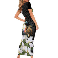 Philippines Eagle with Coat Of Arm Short Sleeve Bodycon Dress Simple Sampaguita Jasmine - Wonder Print Shop