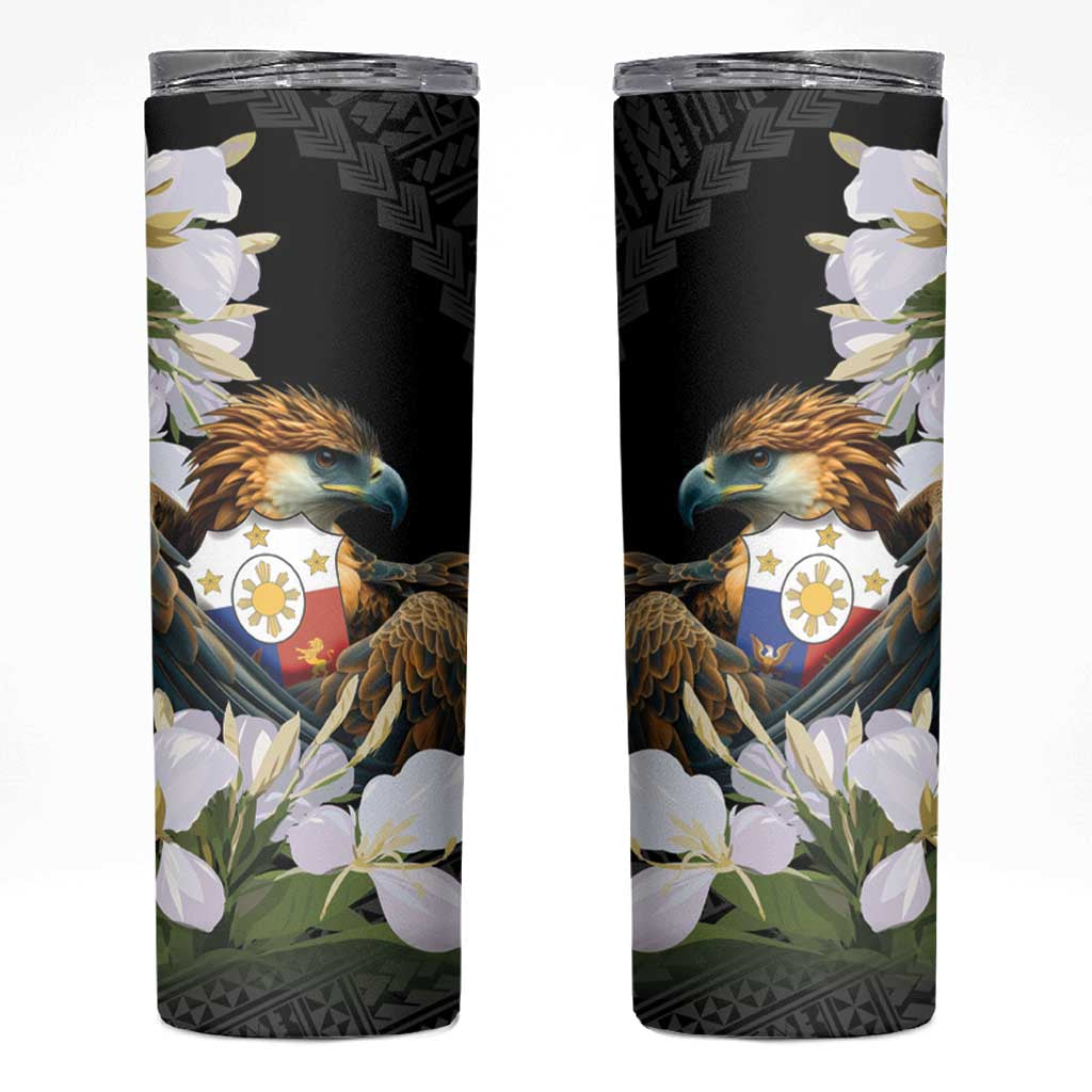 Philippines Eagle with Coat Of Arm Skinny Tumbler Simple Sampaguita Jasmine - Wonder Print Shop