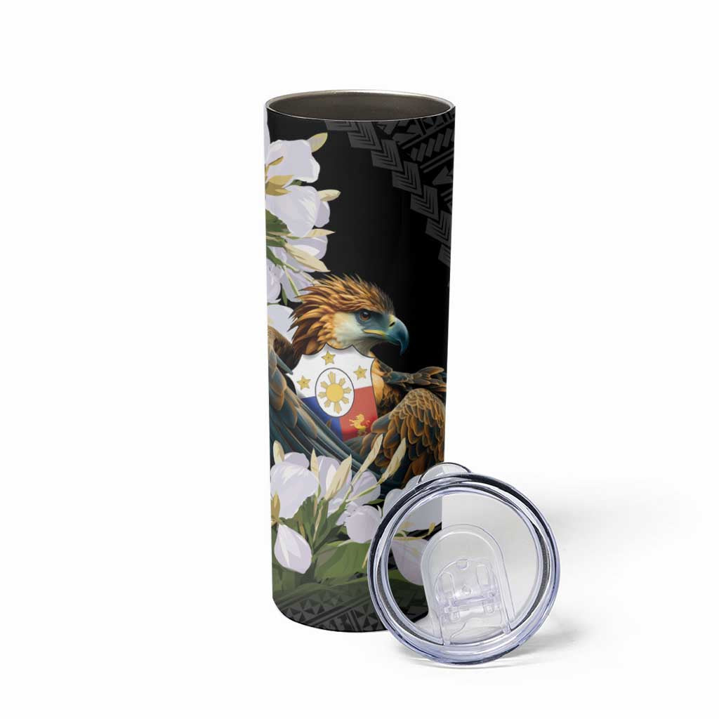Philippines Eagle with Coat Of Arm Skinny Tumbler Simple Sampaguita Jasmine - Wonder Print Shop