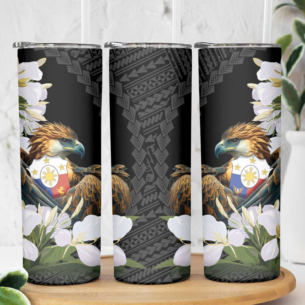 Philippines Eagle with Coat Of Arm Skinny Tumbler Simple Sampaguita Jasmine - Wonder Print Shop