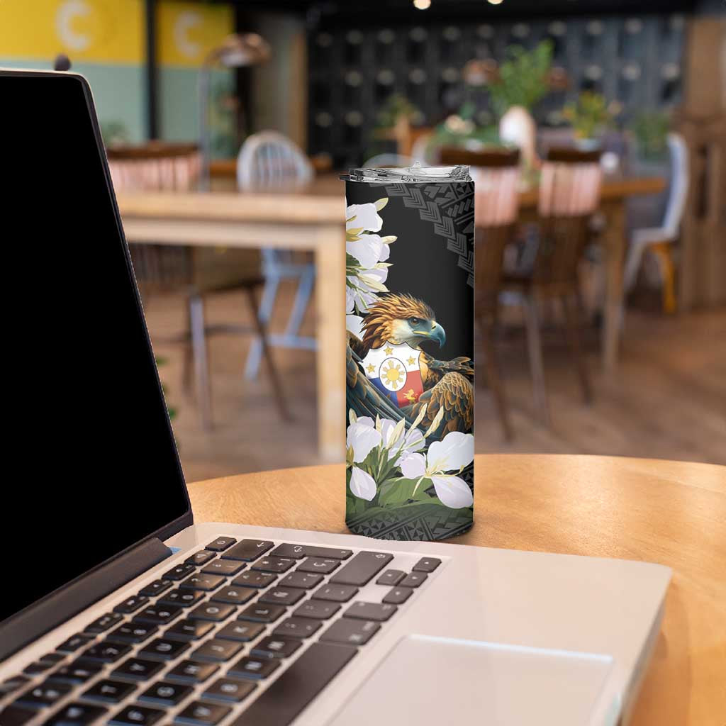 Philippines Eagle with Coat Of Arm Skinny Tumbler Simple Sampaguita Jasmine - Wonder Print Shop