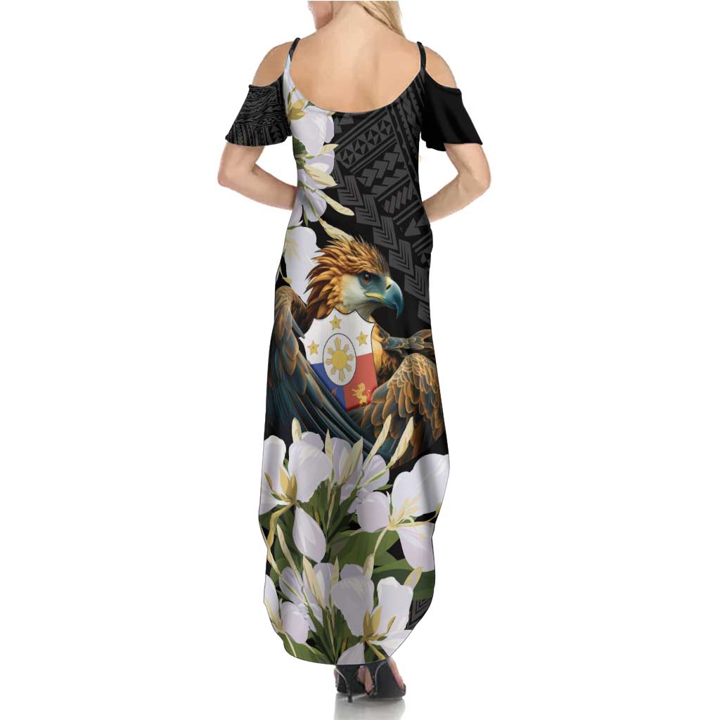 Philippines Eagle with Coat Of Arm Summer Maxi Dress Simple Sampaguita Jasmine - Wonder Print Shop