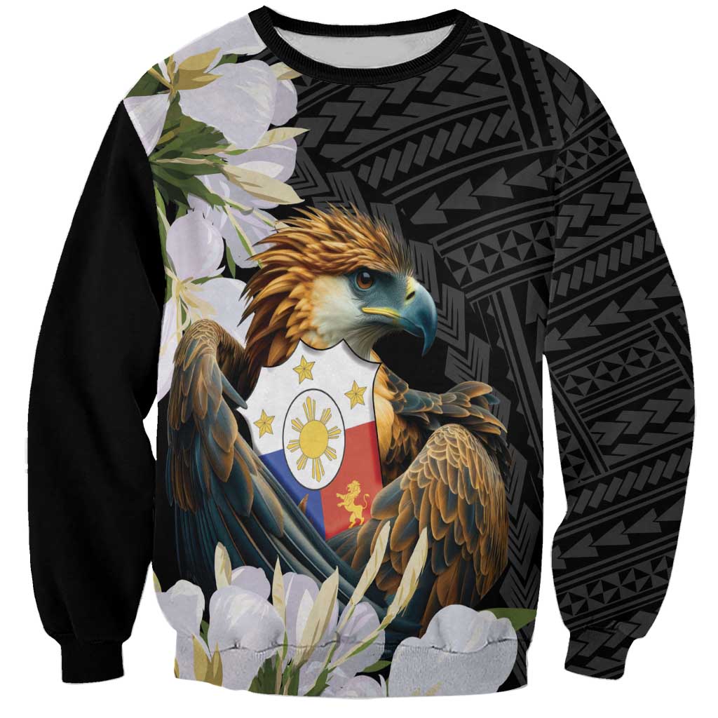 Philippines Eagle with Coat Of Arm Sweatshirt Simple Sampaguita Jasmine - Wonder Print Shop