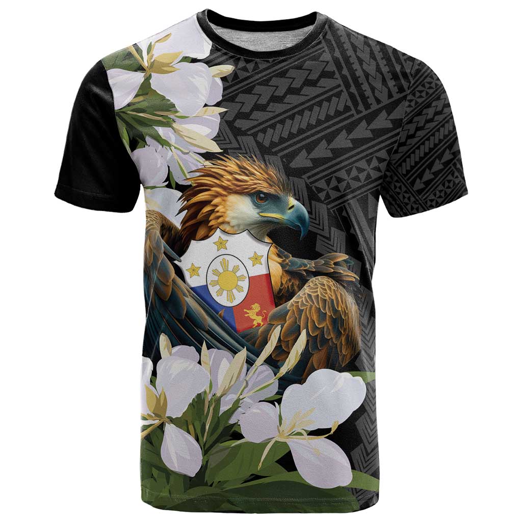 Philippines Eagle with Coat Of Arm T Shirt Simple Sampaguita Jasmine - Wonder Print Shop