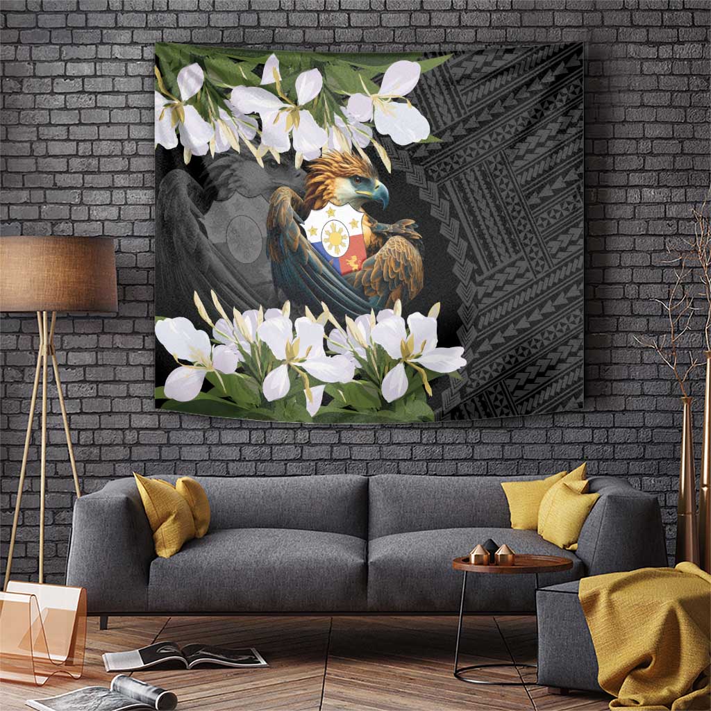 Philippines Eagle with Coat Of Arm Tapestry Simple Sampaguita Jasmine - Wonder Print Shop