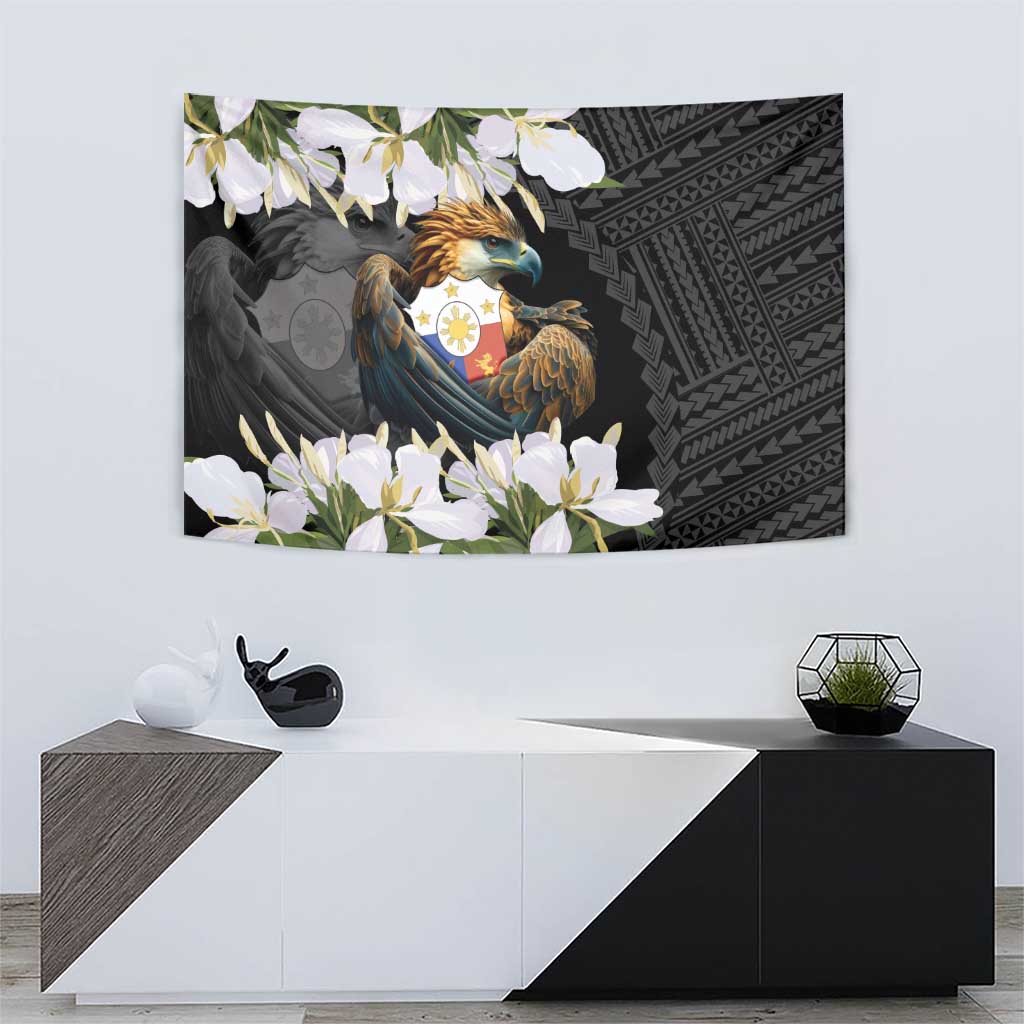 Philippines Eagle with Coat Of Arm Tapestry Simple Sampaguita Jasmine - Wonder Print Shop