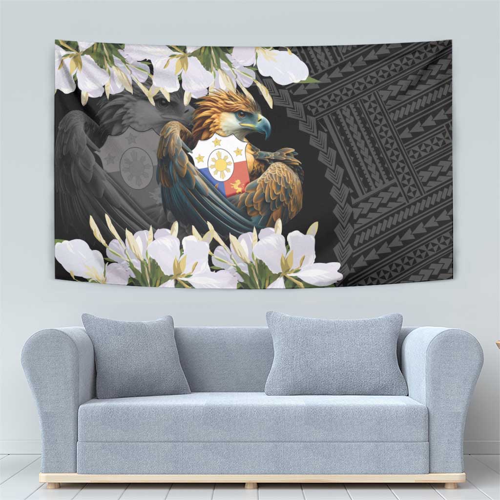 Philippines Eagle with Coat Of Arm Tapestry Simple Sampaguita Jasmine - Wonder Print Shop