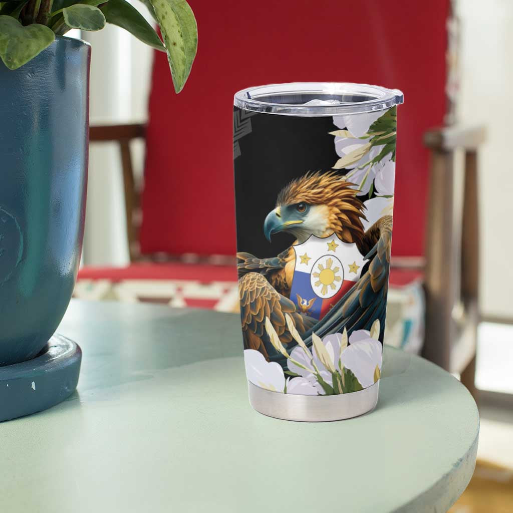 Philippines Eagle with Coat Of Arm Tumbler Cup Simple Sampaguita Jasmine - Wonder Print Shop