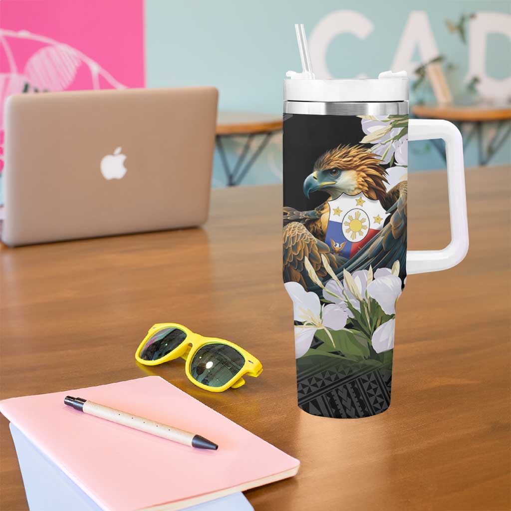 Philippines Eagle with Coat Of Arm Tumbler With Handle Simple Sampaguita Jasmine - Wonder Print Shop