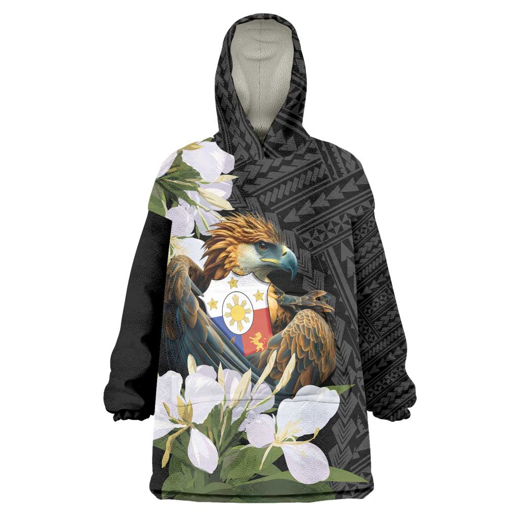 Philippines Eagle with Coat Of Arm Wearable Blanket Hoodie Simple Sampaguita Jasmine - Wonder Print Shop