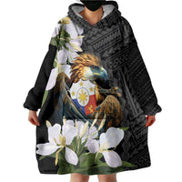 Philippines Eagle with Coat Of Arm Wearable Blanket Hoodie Simple Sampaguita Jasmine - Wonder Print Shop