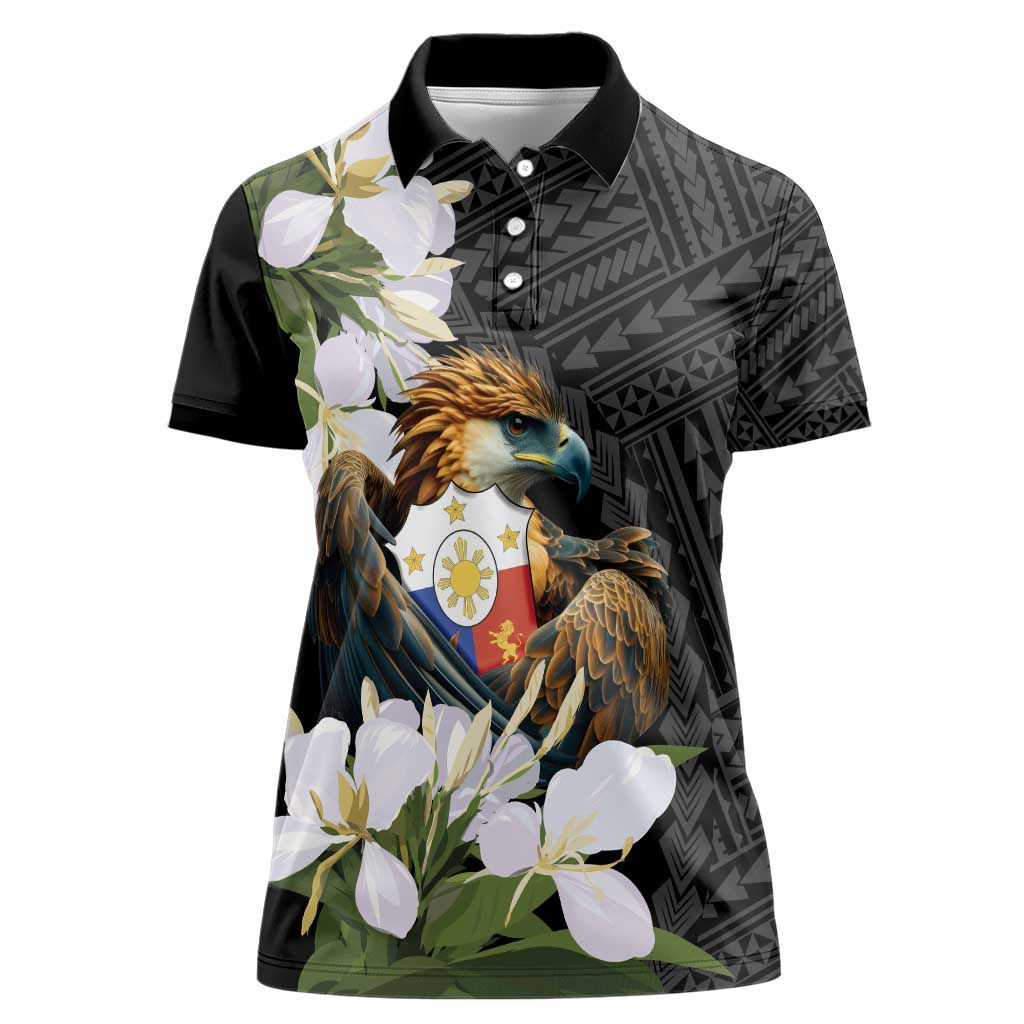 Philippines Eagle with Coat Of Arm Women Polo Shirt Simple Sampaguita Jasmine - Wonder Print Shop