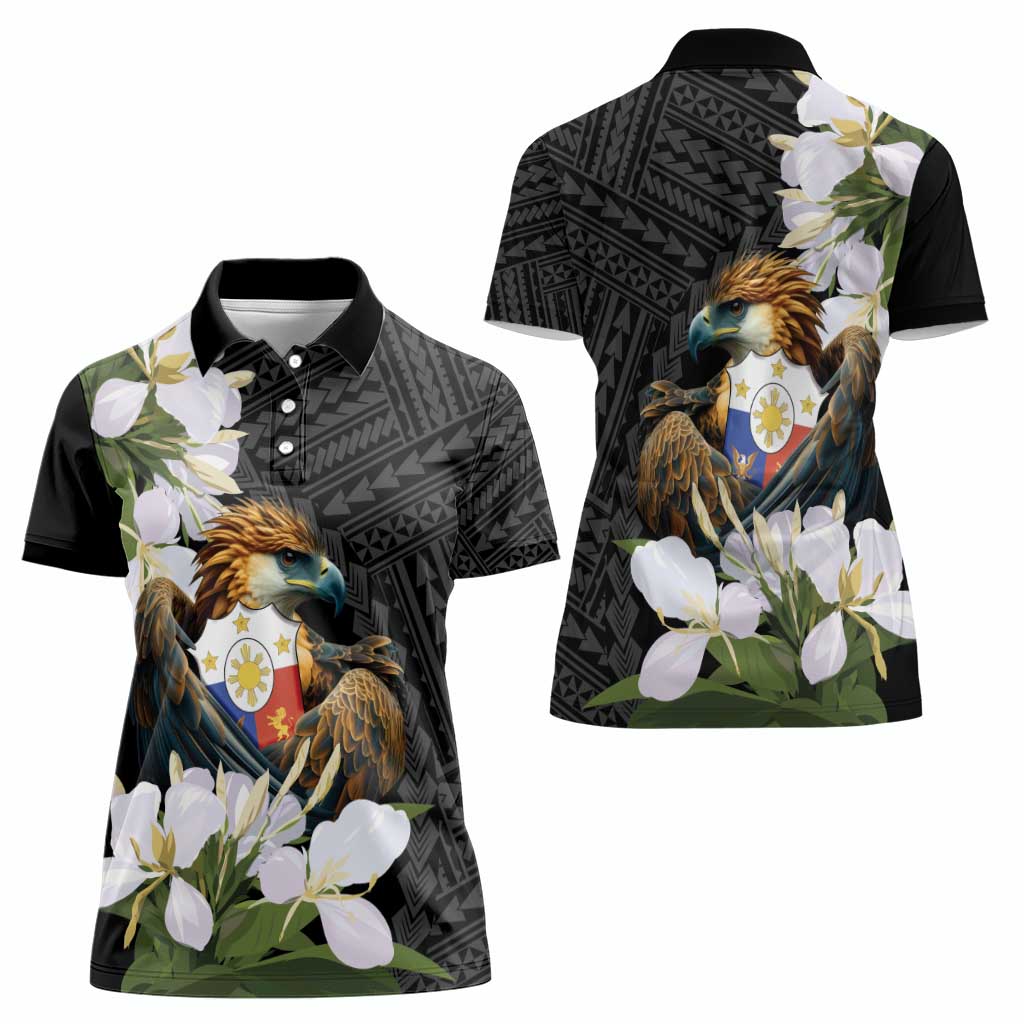 Philippines Eagle with Coat Of Arm Women Polo Shirt Simple Sampaguita Jasmine - Wonder Print Shop