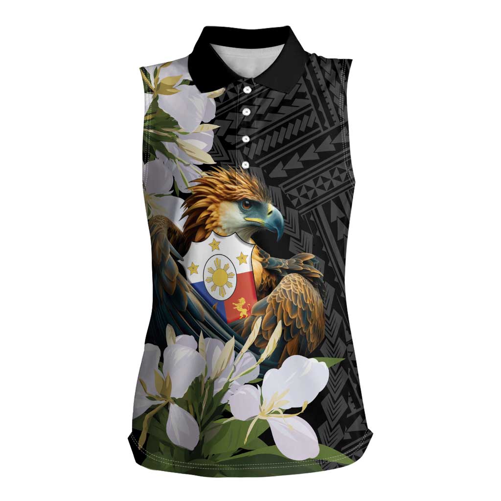 Philippines Eagle with Coat Of Arm Women Sleeveless Polo Shirt Simple Sampaguita Jasmine - Wonder Print Shop