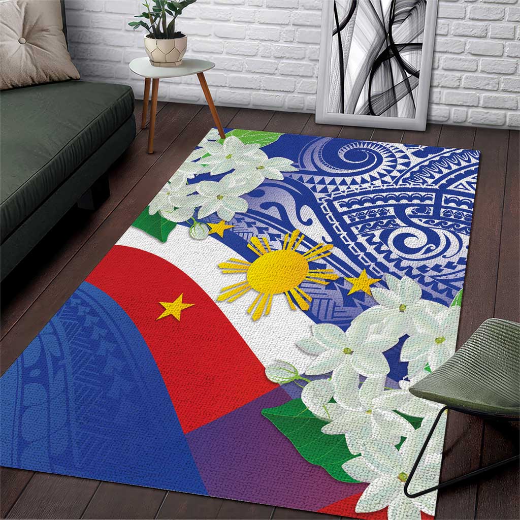 Philippines Flag Area Rug Sampaguita Jasmine with Polynesian Tribal LT9 - Wonder Print Shop
