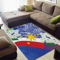 Philippines Flag Area Rug Sampaguita Jasmine with Polynesian Tribal LT9 - Wonder Print Shop