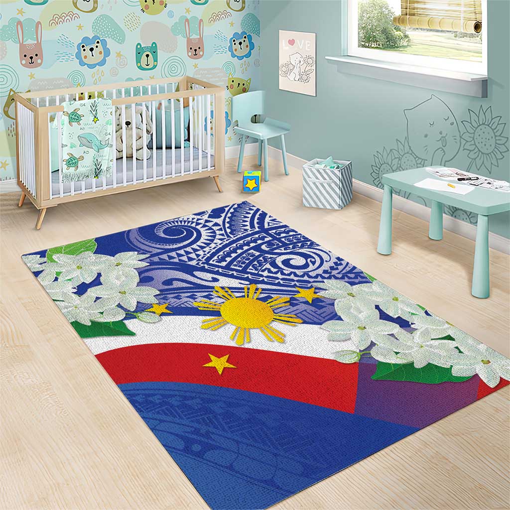 Philippines Flag Area Rug Sampaguita Jasmine with Polynesian Tribal LT9 - Wonder Print Shop