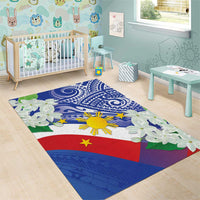 Philippines Flag Area Rug Sampaguita Jasmine with Polynesian Tribal LT9 - Wonder Print Shop