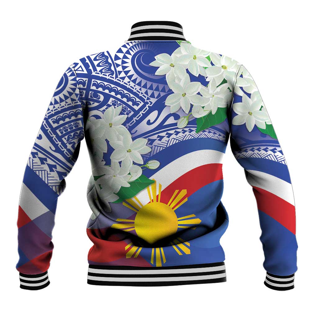 Philippines Flag Baseball Jacket Sampaguita Jasmine with Polynesian Tribal LT9 - Wonder Print Shop