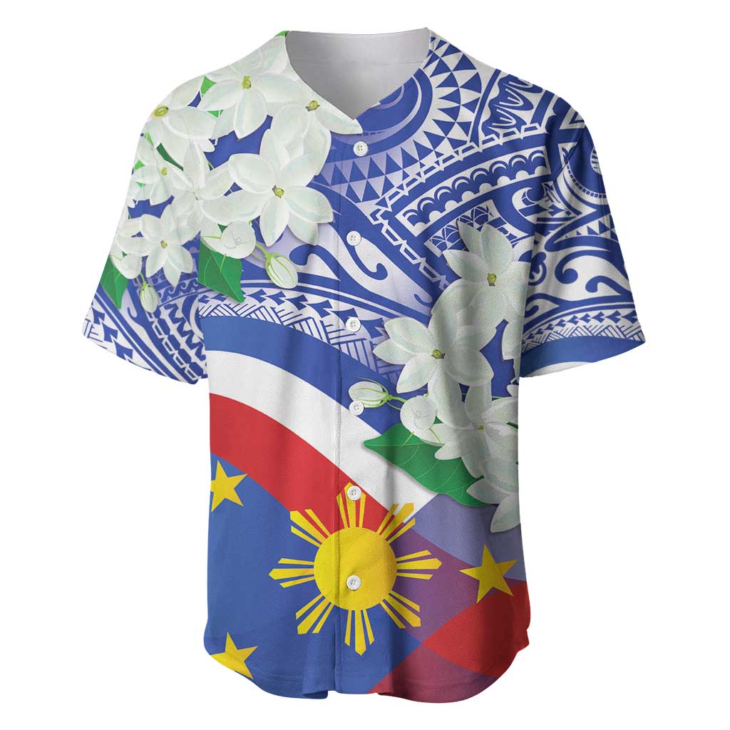 Philippines Flag Baseball Jersey Sampaguita Jasmine with Polynesian Tribal LT9 - Wonder Print Shop