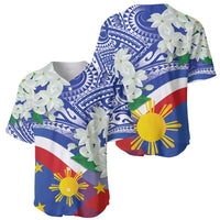 Philippines Flag Baseball Jersey Sampaguita Jasmine with Polynesian Tribal LT9 - Wonder Print Shop