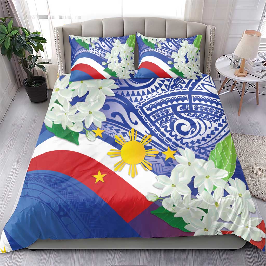 Philippines Flag Bedding Set Sampaguita Jasmine with Polynesian Tribal LT9 - Wonder Print Shop