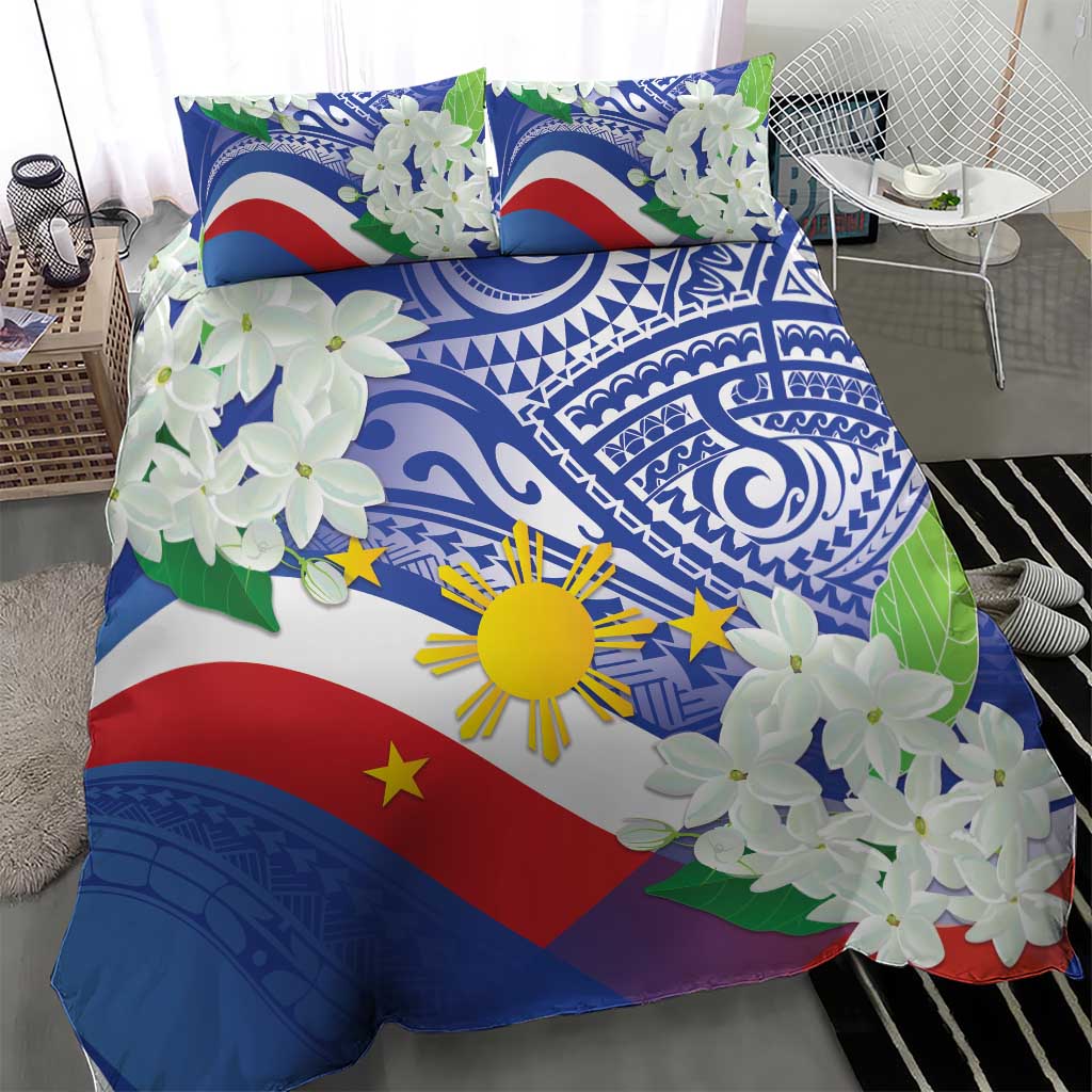 Philippines Flag Bedding Set Sampaguita Jasmine with Polynesian Tribal LT9 - Wonder Print Shop