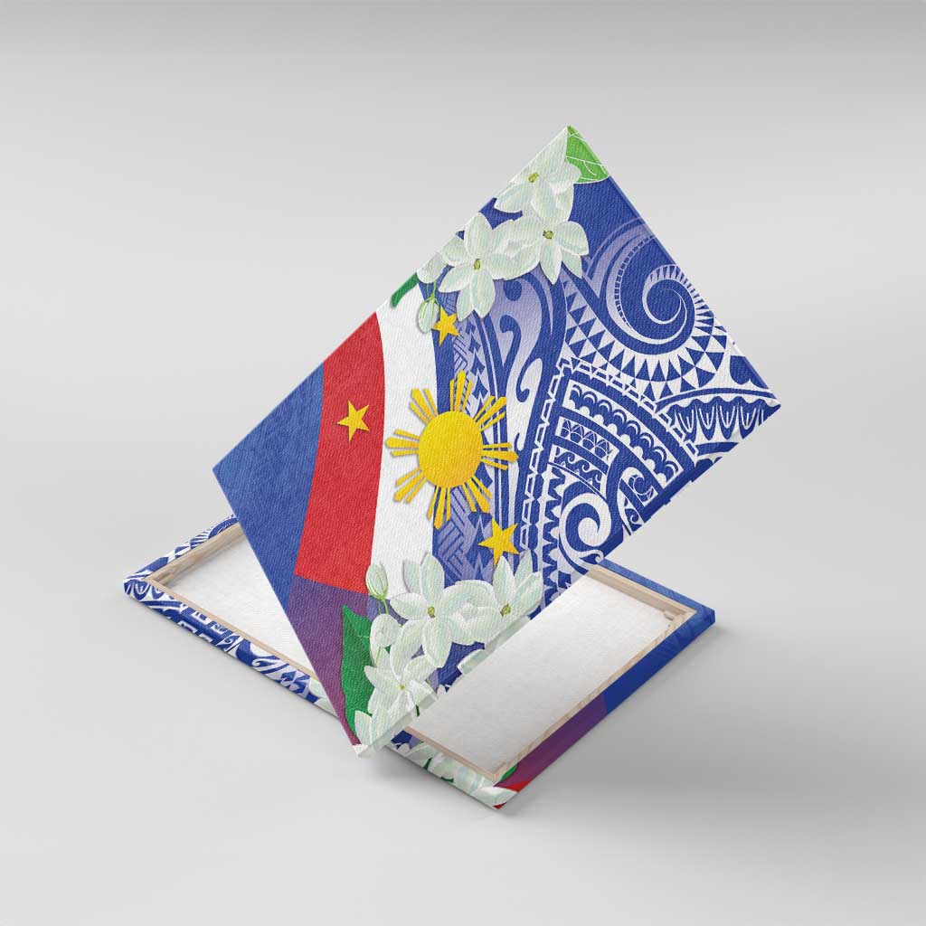 Philippines Flag Canvas Wall Art Sampaguita Jasmine with Polynesian Tribal LT9 - Wonder Print Shop