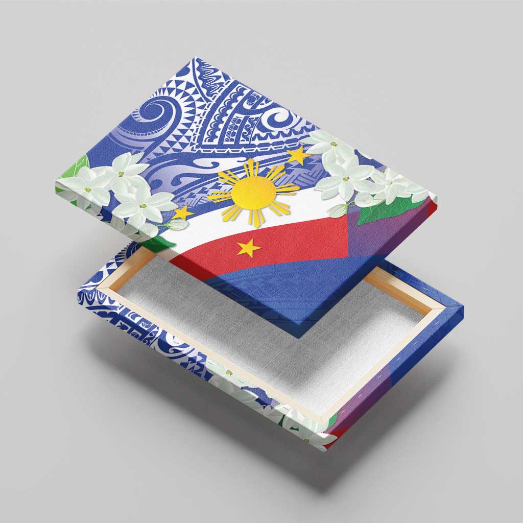 Philippines Flag Canvas Wall Art Sampaguita Jasmine with Polynesian Tribal LT9 - Wonder Print Shop