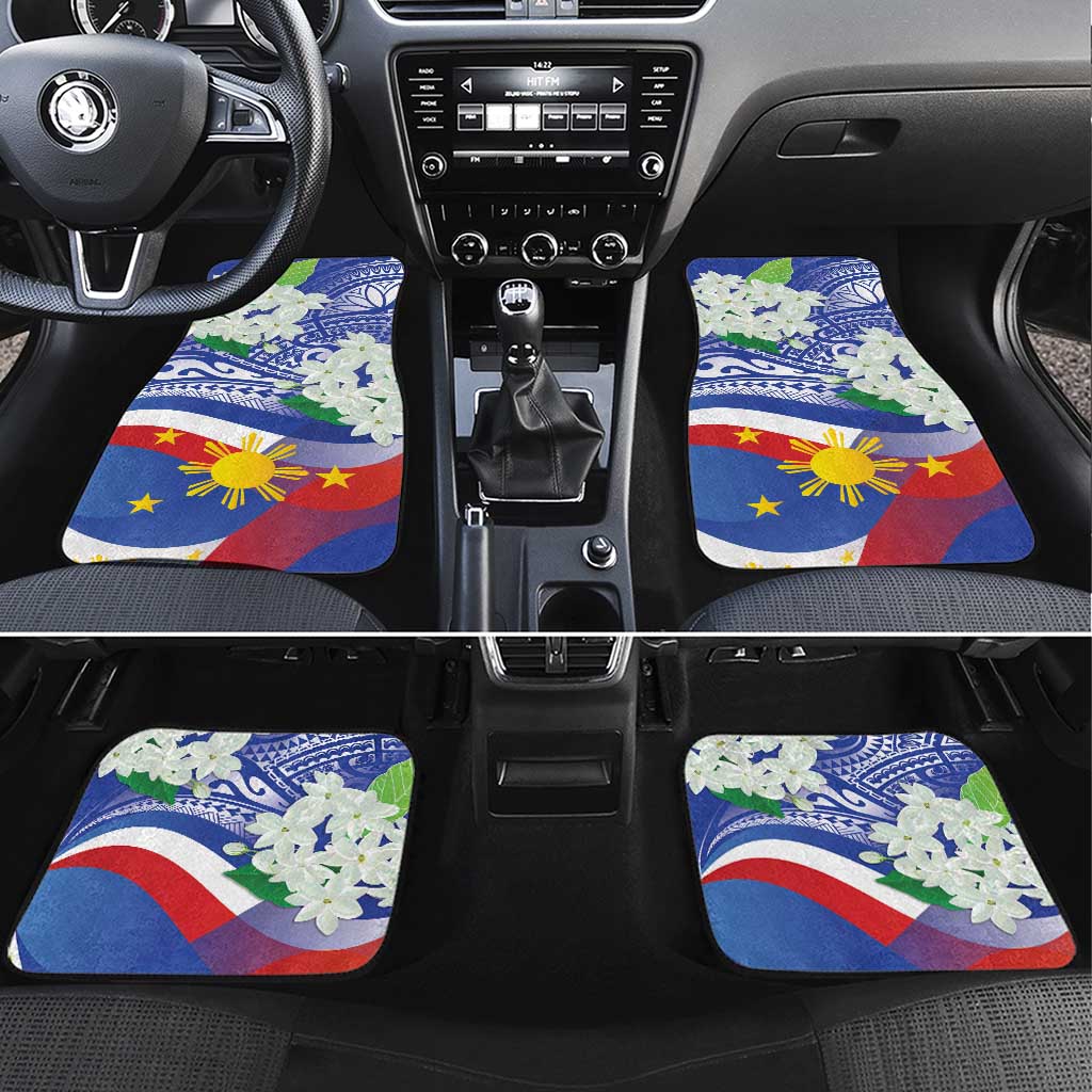 Philippines Flag Car Mats Sampaguita Jasmine with Polynesian Tribal LT9 - Wonder Print Shop