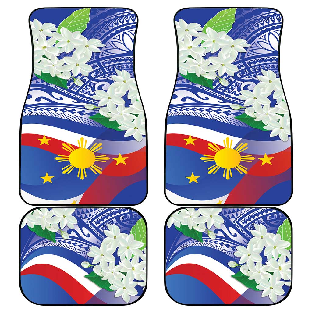 Philippines Flag Car Mats Sampaguita Jasmine with Polynesian Tribal LT9 - Wonder Print Shop