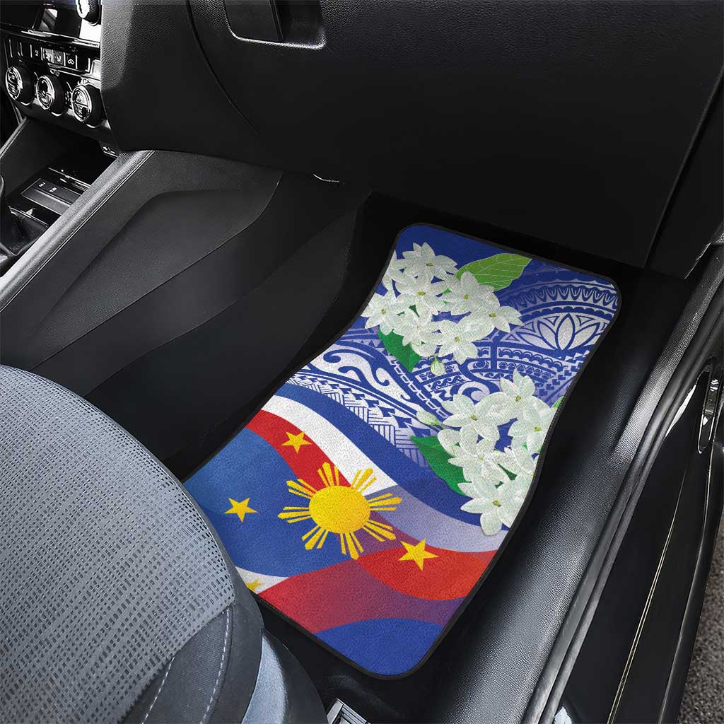 Philippines Flag Car Mats Sampaguita Jasmine with Polynesian Tribal LT9 - Wonder Print Shop