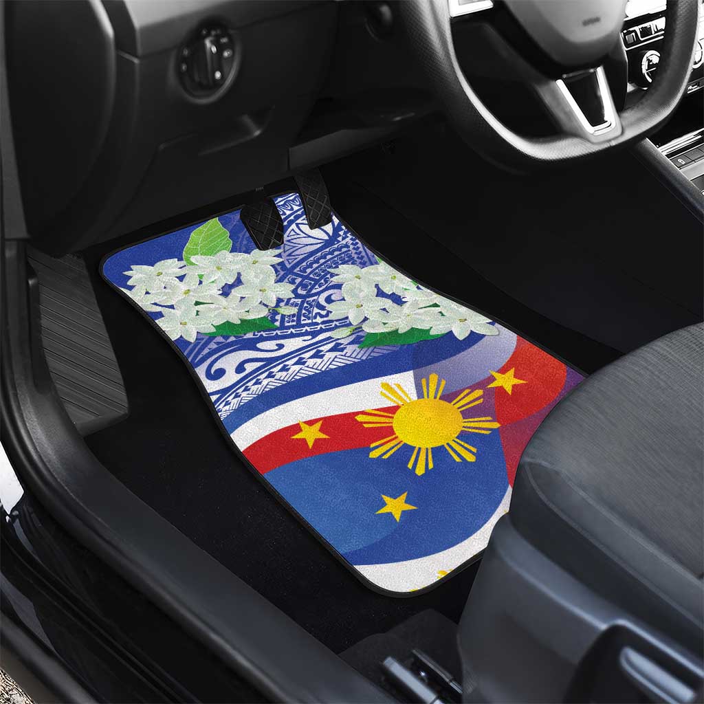 Philippines Flag Car Mats Sampaguita Jasmine with Polynesian Tribal LT9 - Wonder Print Shop