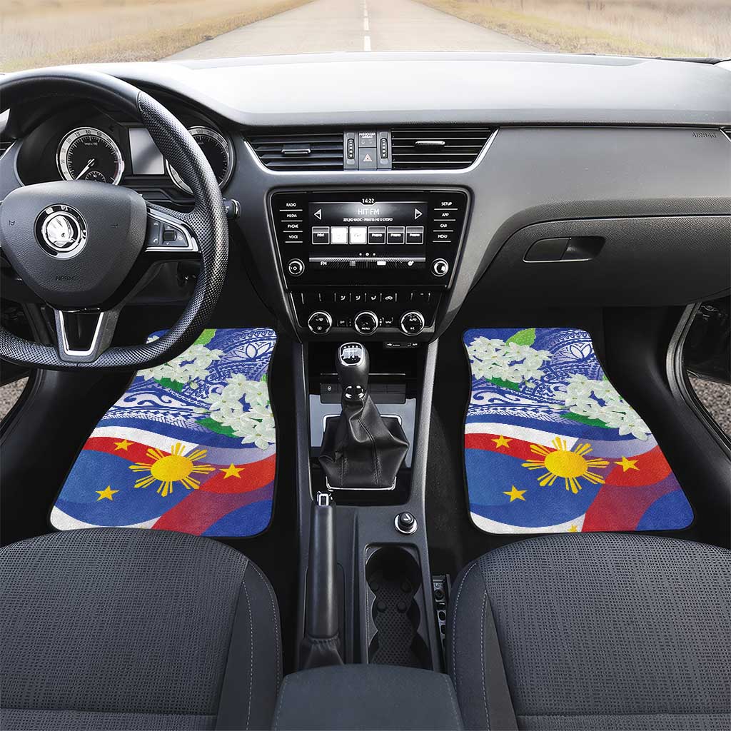 Philippines Flag Car Mats Sampaguita Jasmine with Polynesian Tribal LT9 - Wonder Print Shop