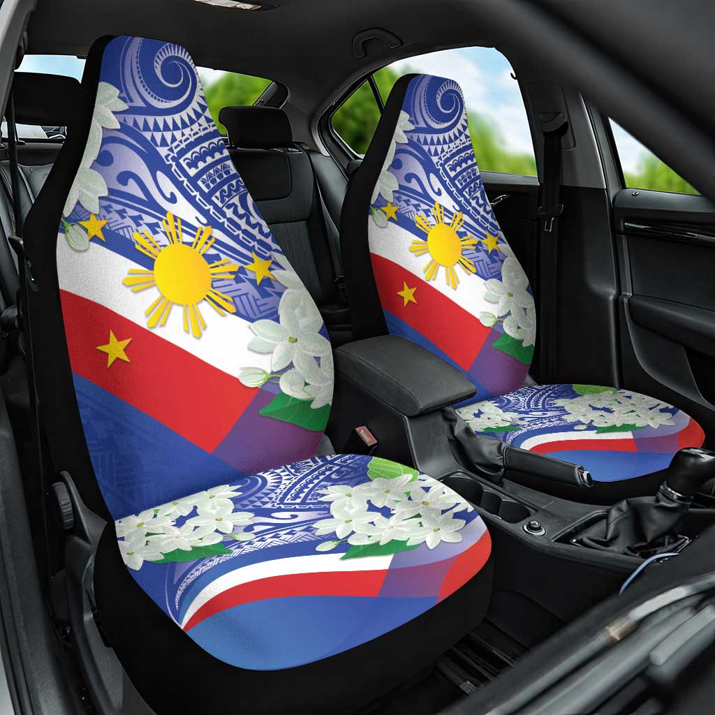 Philippines Flag Car Seat Cover Sampaguita Jasmine with Polynesian Tribal LT9 - Wonder Print Shop