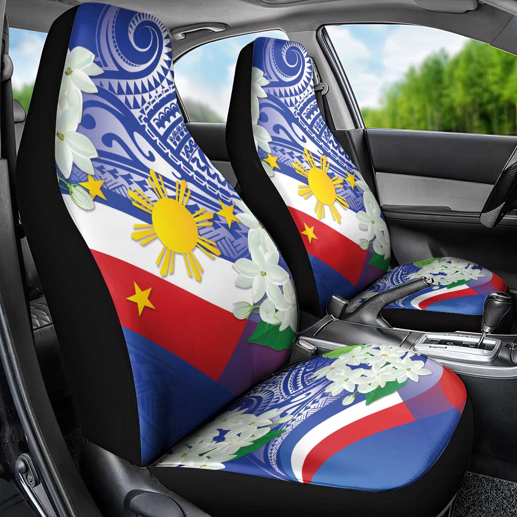 Philippines Flag Car Seat Cover Sampaguita Jasmine with Polynesian Tribal LT9 - Wonder Print Shop
