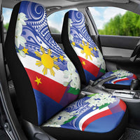 Philippines Flag Car Seat Cover Sampaguita Jasmine with Polynesian Tribal LT9 - Wonder Print Shop