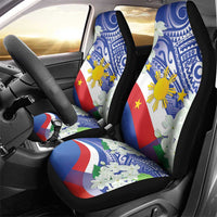 Philippines Flag Car Seat Cover Sampaguita Jasmine with Polynesian Tribal LT9 - Wonder Print Shop
