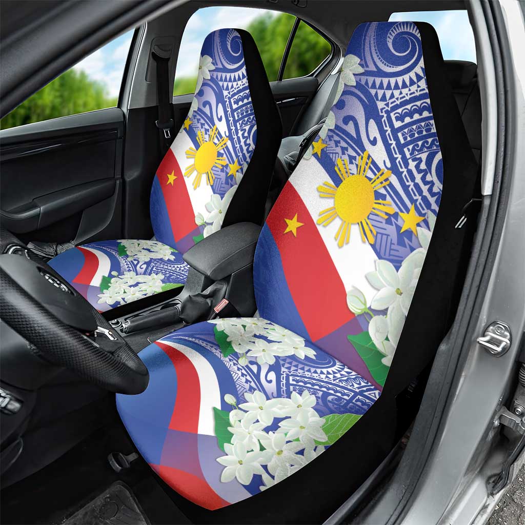 Philippines Flag Car Seat Cover Sampaguita Jasmine with Polynesian Tribal LT9 - Wonder Print Shop