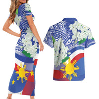 Philippines Flag Couples Matching Short Sleeve Bodycon Dress and Hawaiian Shirt Sampaguita Jasmine with Polynesian Tribal LT9 - Wonder Print Shop