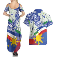 Philippines Flag Couples Matching Summer Maxi Dress and Hawaiian Shirt Sampaguita Jasmine with Polynesian Tribal LT9 - Wonder Print Shop