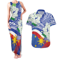 Philippines Flag Couples Matching Tank Maxi Dress and Hawaiian Shirt Sampaguita Jasmine with Polynesian Tribal LT9 - Wonder Print Shop