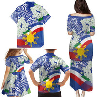Philippines Flag Family Matching Puletasi and Hawaiian Shirt Sampaguita Jasmine with Polynesian Tribal - Wonder Print Shop