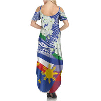 Philippines Flag Family Matching Summer Maxi Dress and Hawaiian Shirt Sampaguita Jasmine with Polynesian Tribal - Wonder Print Shop