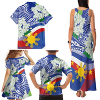 Philippines Flag Family Matching Tank Maxi Dress and Hawaiian Shirt Sampaguita Jasmine with Polynesian Tribal - Wonder Print Shop