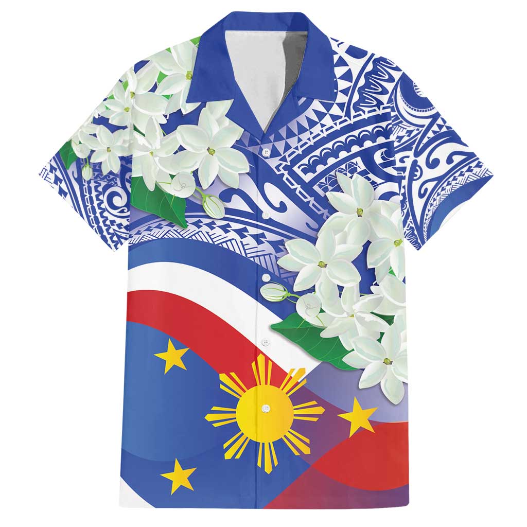 Philippines Flag Family Matching Tank Maxi Dress and Hawaiian Shirt Sampaguita Jasmine with Polynesian Tribal - Wonder Print Shop