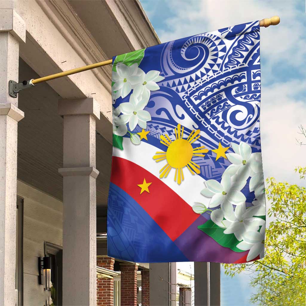 Philippines Flag Garden Flag Sampaguita Jasmine with Polynesian Tribal - Wonder Print Shop