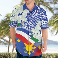 Philippines Flag Hawaiian Shirt Sampaguita Jasmine with Polynesian Tribal - Wonder Print Shop